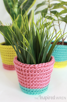 http://theinspiredwren.blogspot.com/2015/05/summer-sherbet-crochet-planter-cover.html