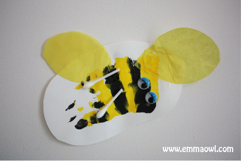 http://www.emmaowl.com/blog/bottle-top-beehive-and-hand-print-bees/